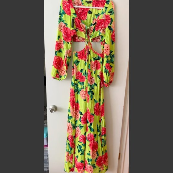 NWT AFRM: Bekah Maxi Dress in Lime Rose Garden - Picture 7 of 7